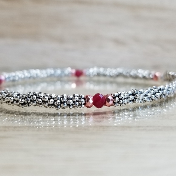 Rose Gold & Ruby Beaded Gemstone Toggle Bracelet - Picture 7 of 7